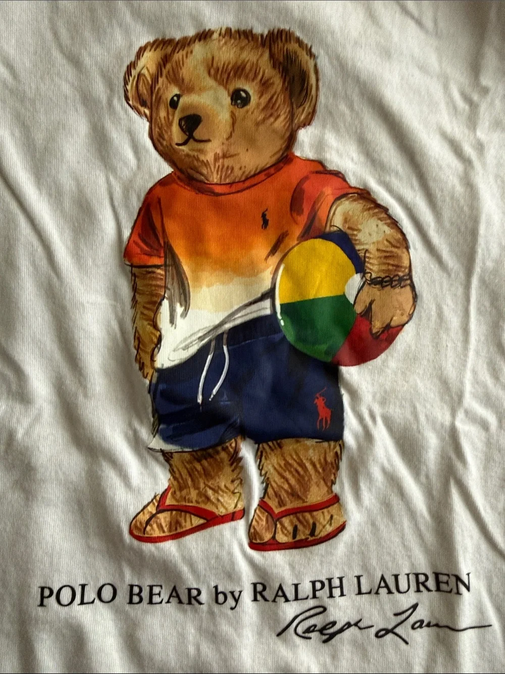 Ralph Lauren White Tee with Polo Bear Holding Beach Ball